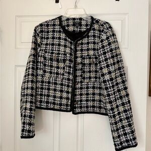 Aqua cropped tweed blazer